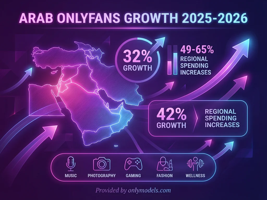Infographic showing Arab OnlyFans market growth statistics across Middle East regions