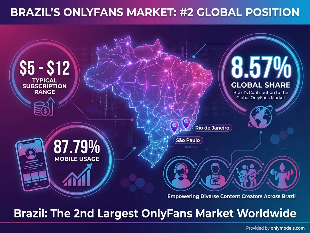 Infographic showing Brazil as the second-largest OnlyFans market globally