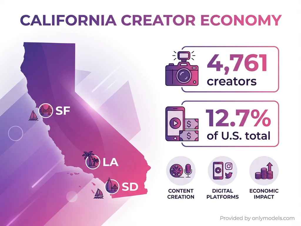 Infographic showing California OnlyFans creator statistics and geographic distribution