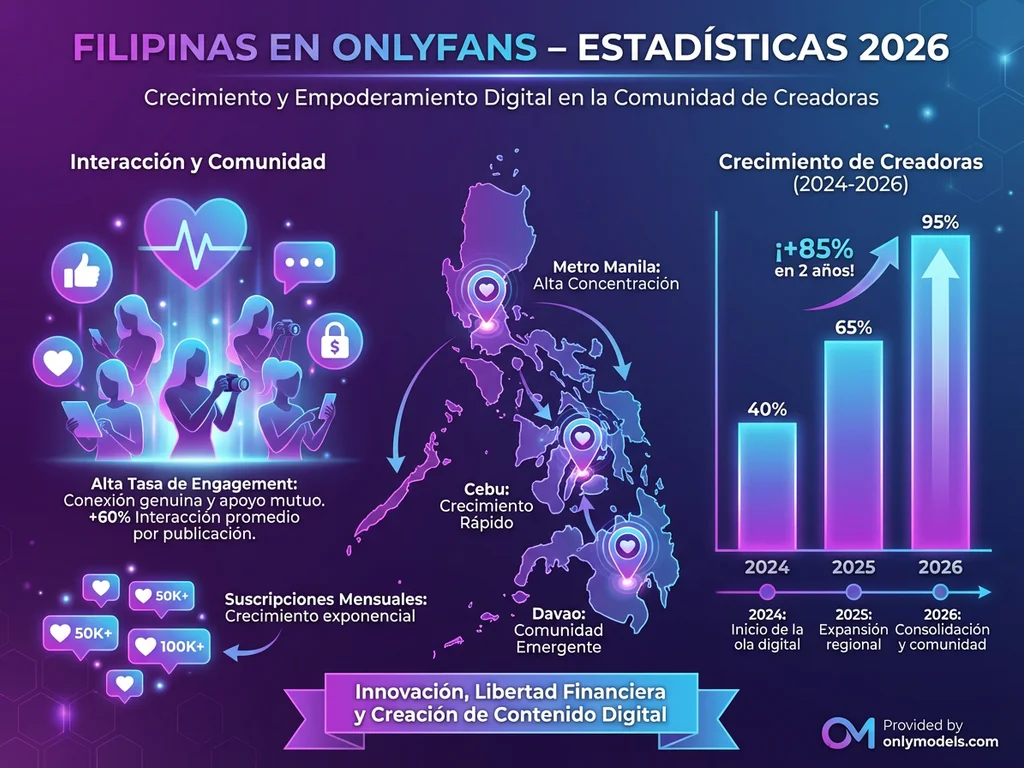 Infografía de estadísticas de modelos filipinas en OnlyFans