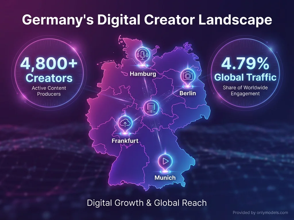 Infographic showing German OnlyFans creator statistics across major cities