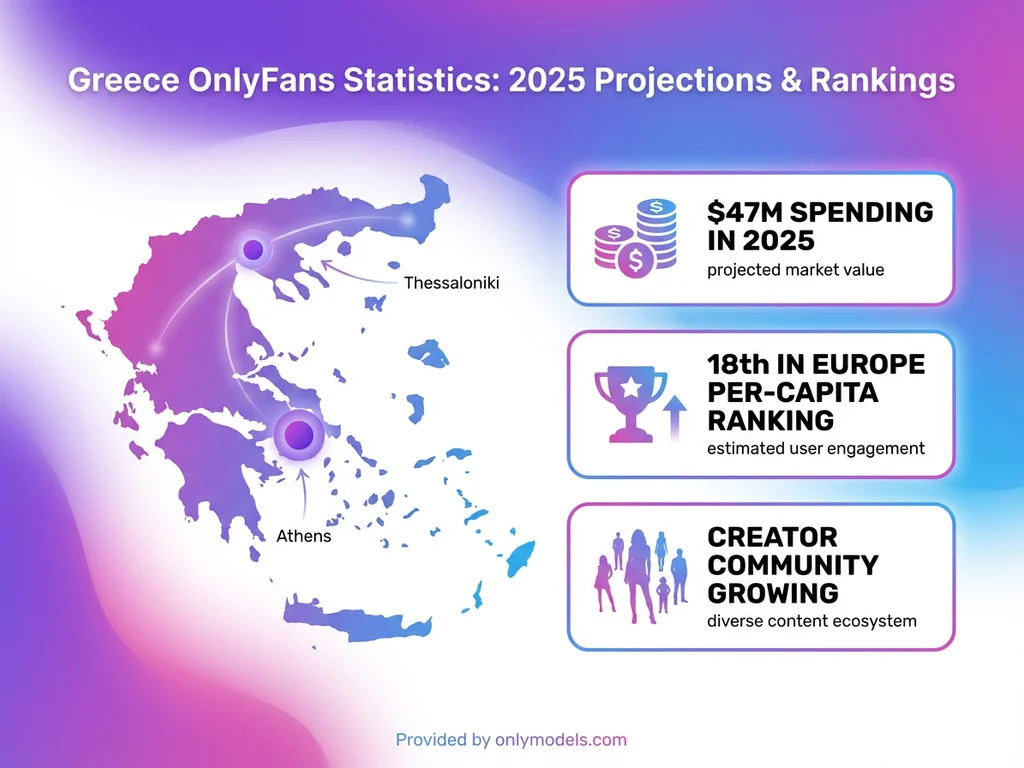 Greece OnlyFans statistics infographic showing spending data and rankings