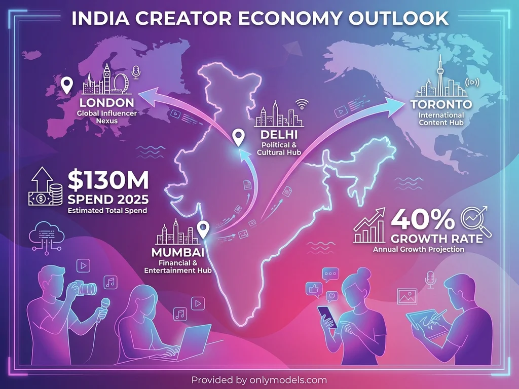 India OnlyFans statistics infographic showing growth and creator locations