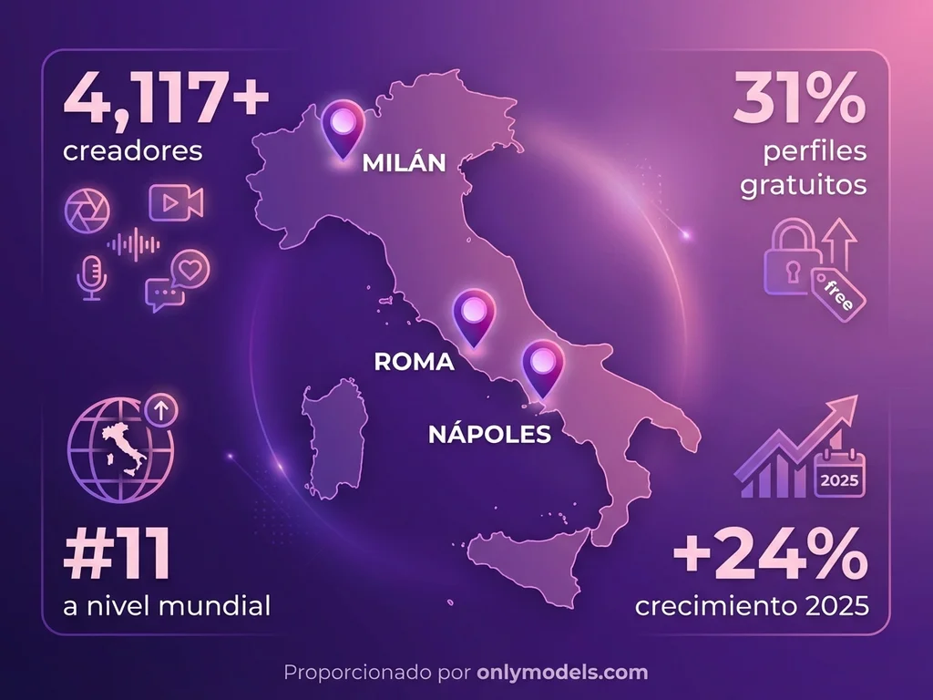 Infografía del mercado de OnlyFans en Italia con estadísticas de creadoras