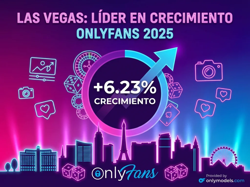 Infografía de estadísticas OnlyFans Las Vegas con skyline y datos de crecimiento