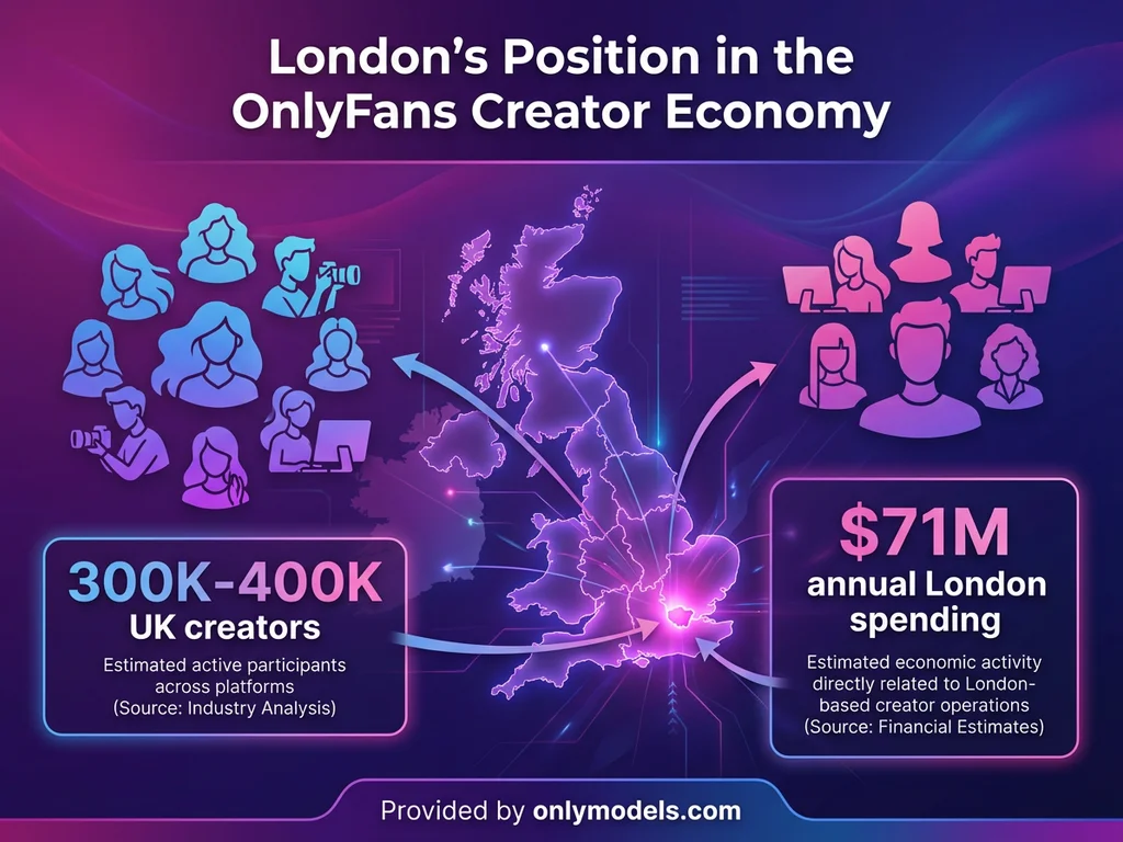 Infographic showing London OnlyFans creator statistics and market position