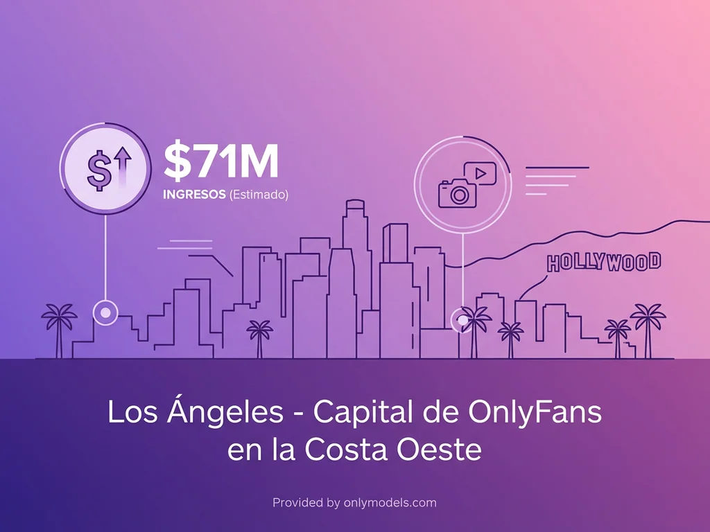 Infografía de estadísticas de OnlyFans en Los Ángeles mostrando ingresos y datos del mercado