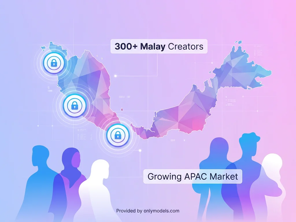 Infographic map showing Malay OnlyFans creator distribution across Malaysia and Singapore