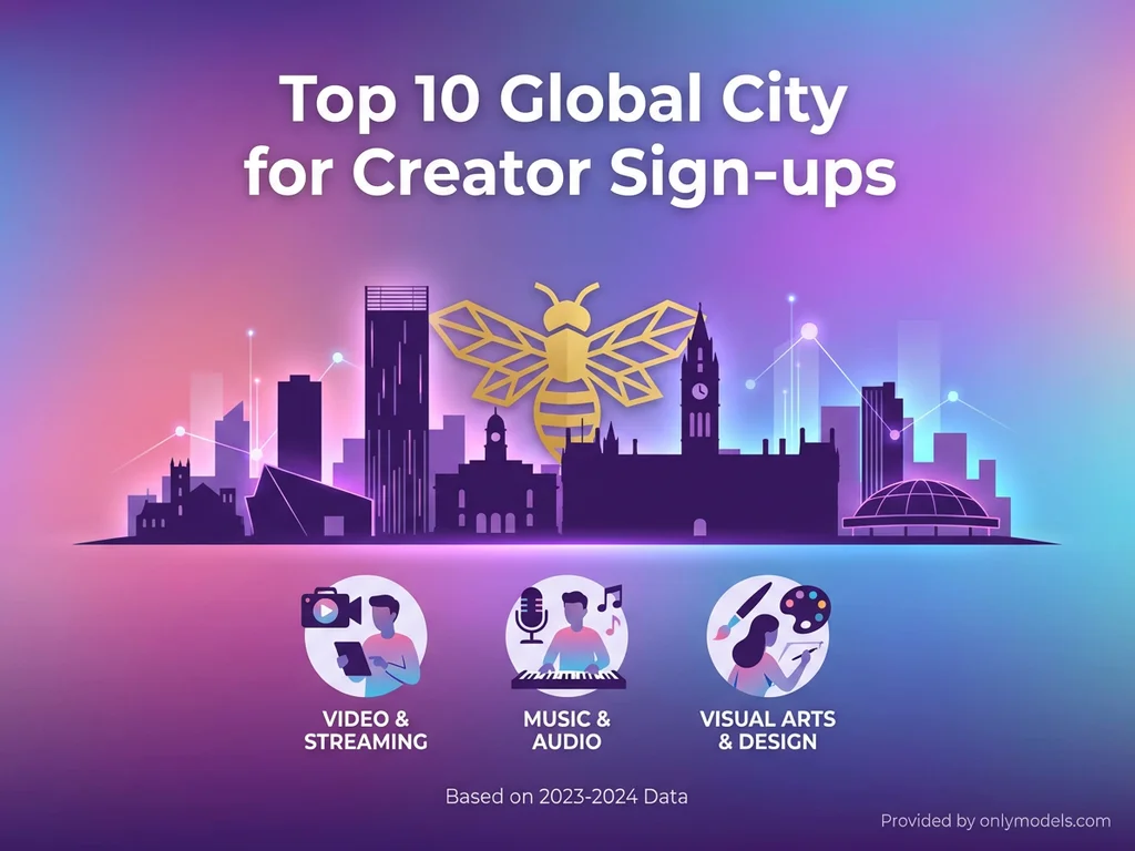 Manchester OnlyFans creator statistics infographic showing city ranking