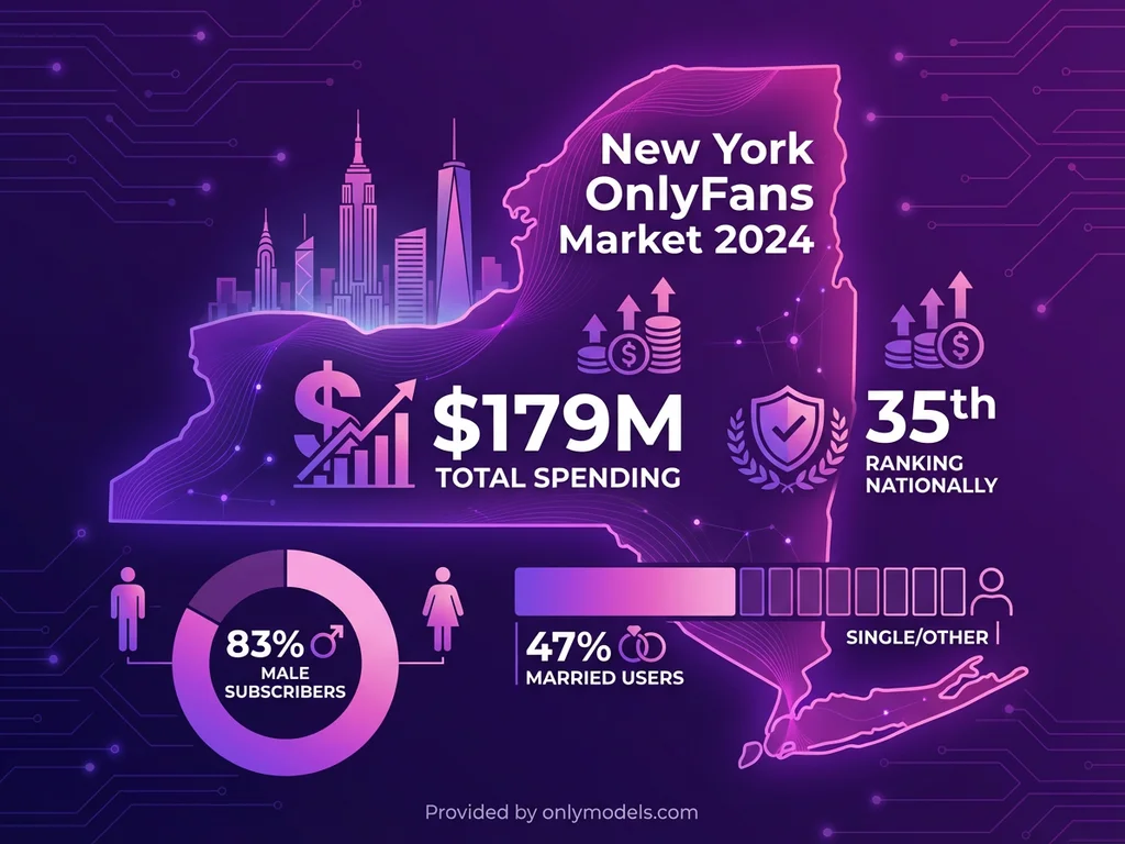 New York OnlyFans statistics infographic showing spending data and user demographics