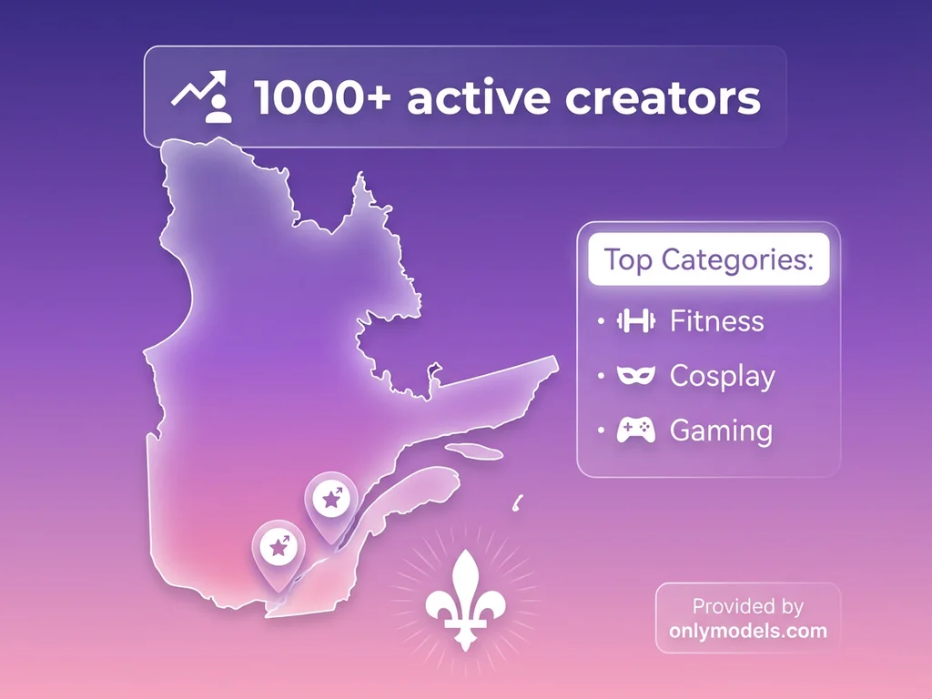 Infographic map showing Quebec OnlyFans creator statistics and top cities