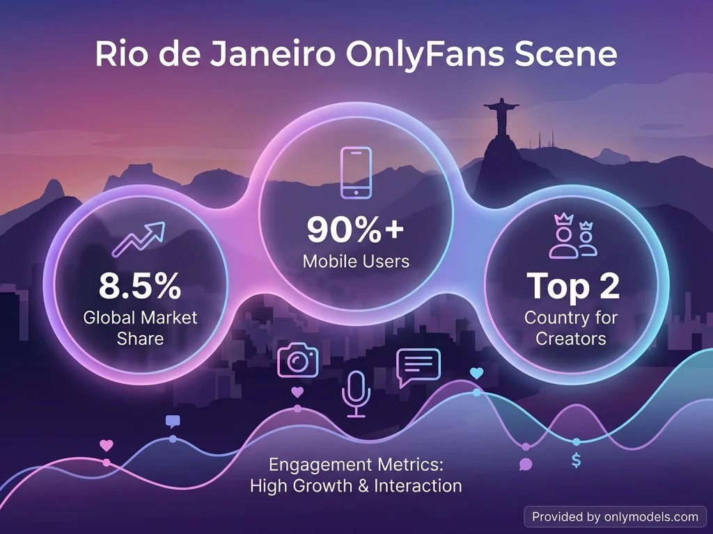 Rio de Janeiro OnlyFans statistics infographic showing market share and mobile usage data