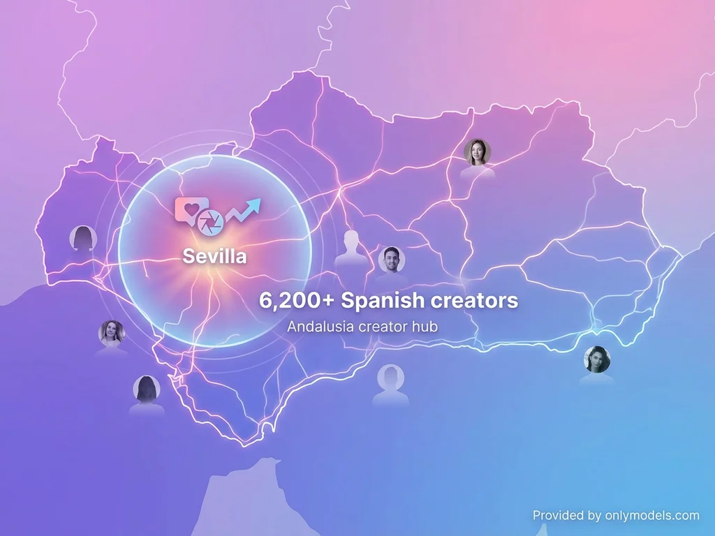 Infographic map showing Sevilla's position in Spain's OnlyFans creator landscape