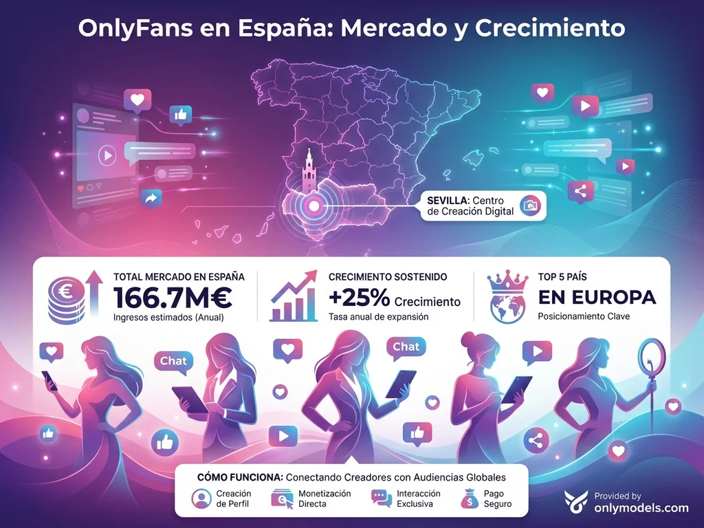 Infografía de estadísticas de OnlyFans en Sevilla y España
