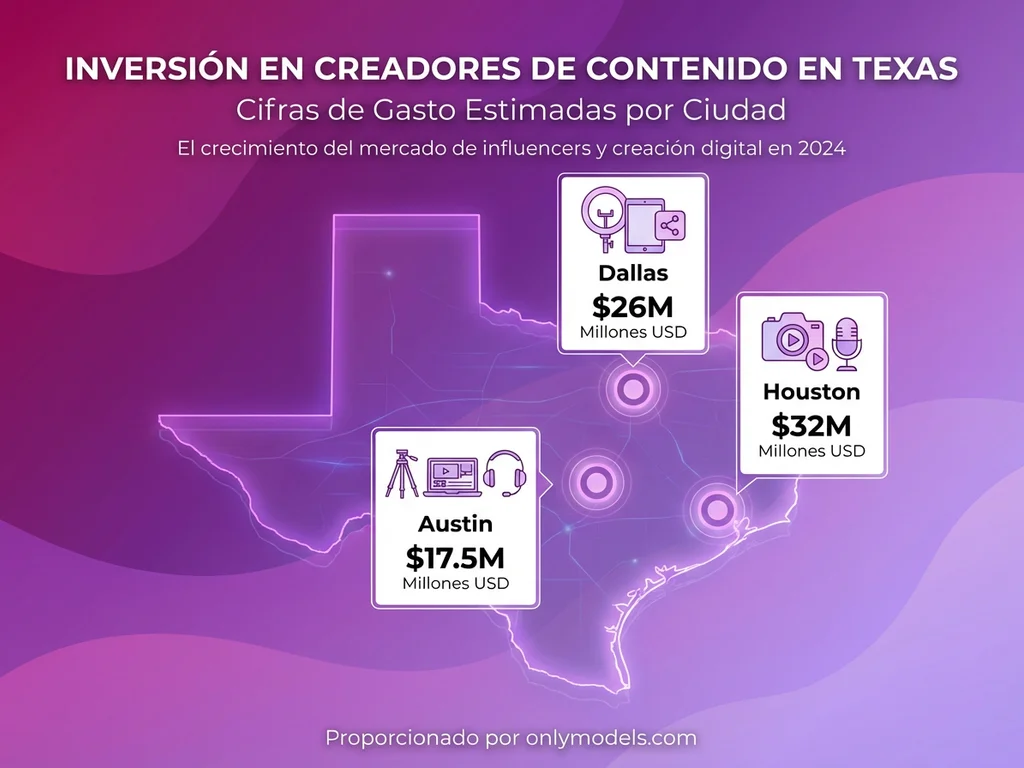 Infografía del gasto en OnlyFans de las principales ciudades de Texas