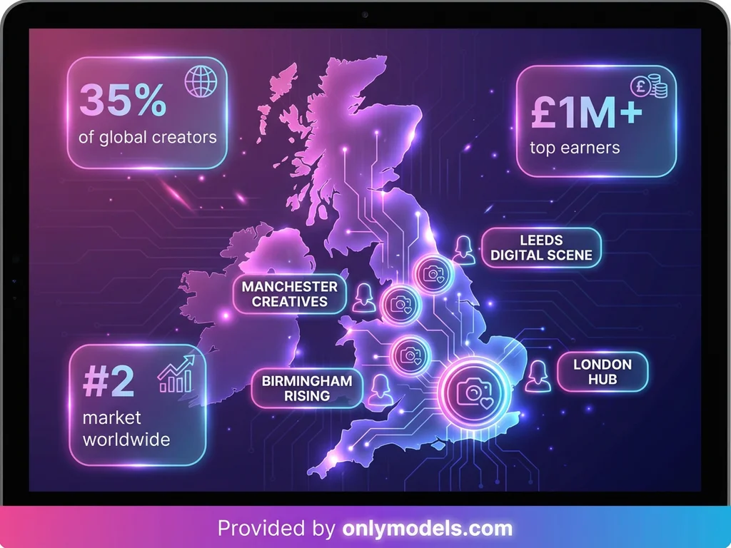UK OnlyFans creator statistics infographic showing regional hotspots