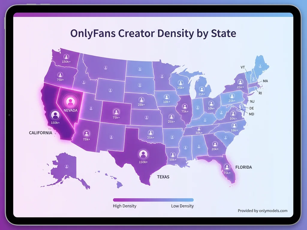USA map showing OnlyFans creator distribution by state
