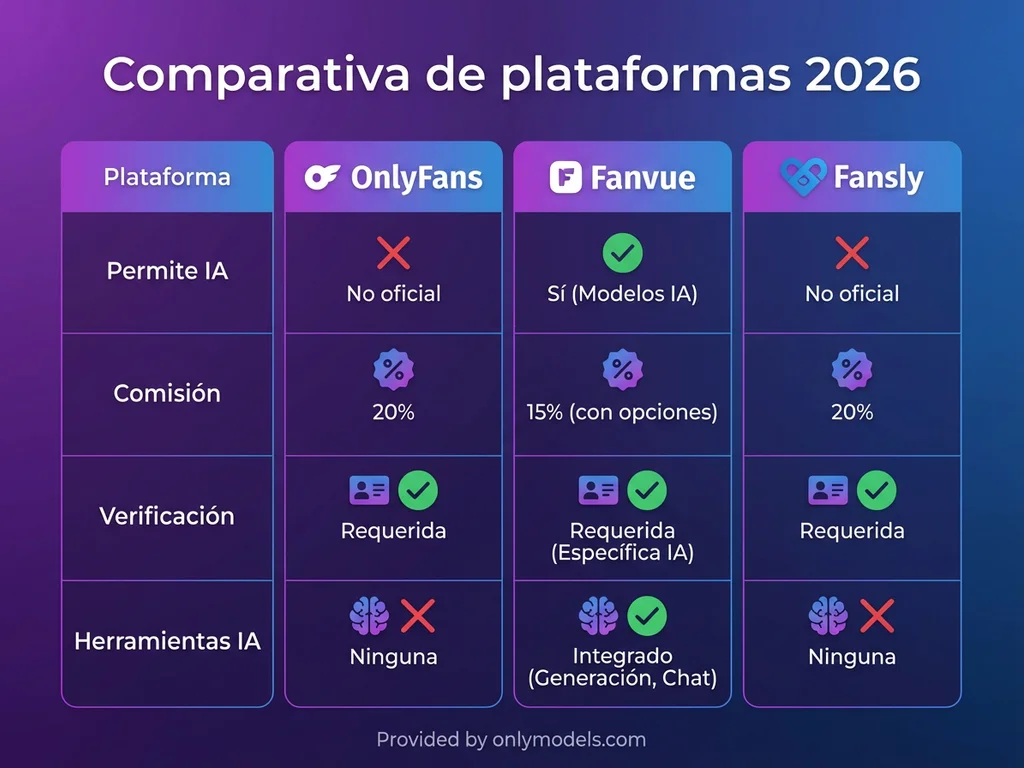 Tabla comparativa de plataformas que permiten modelos generados con inteligencia artificial