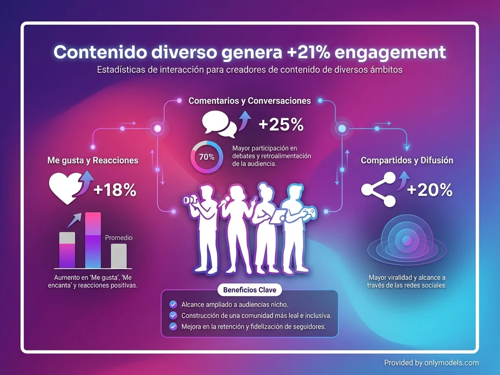 Infografía mostrando estadísticas de engagement de creadoras diversas