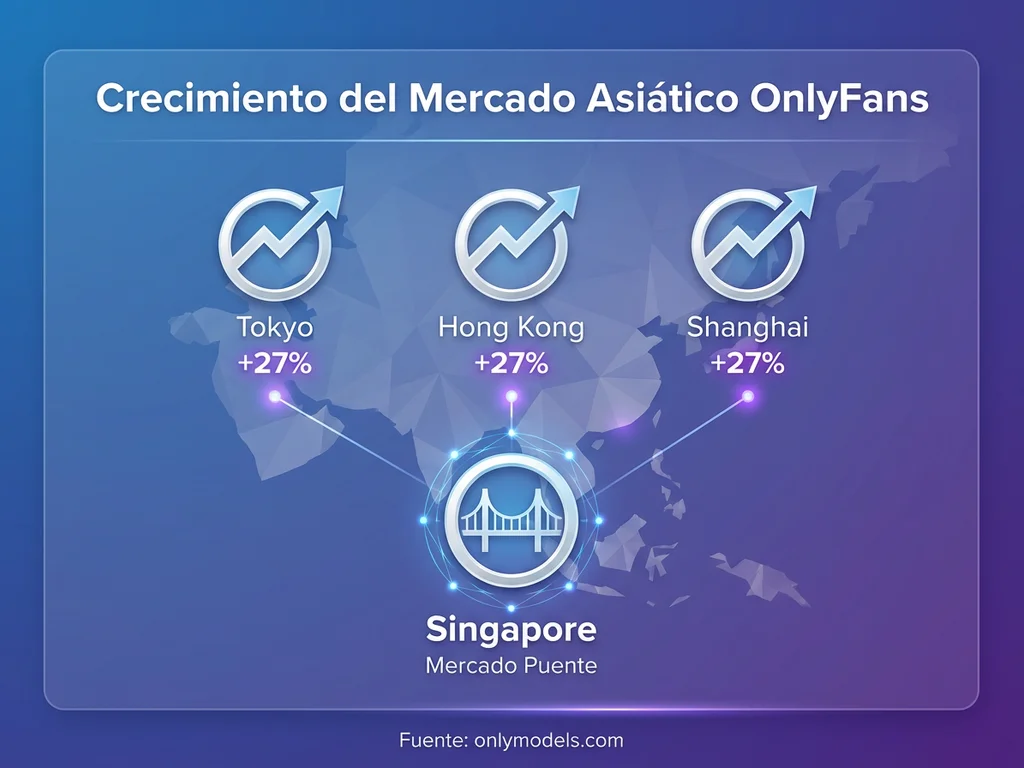 Infografía mostrando crecimiento del mercado asiático en OnlyFans