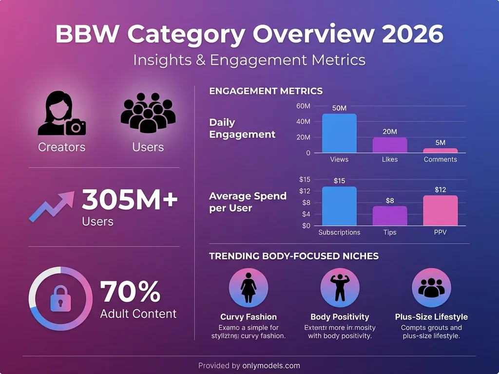 BBW OnlyFans statistics infographic showing platform data and engagement metrics