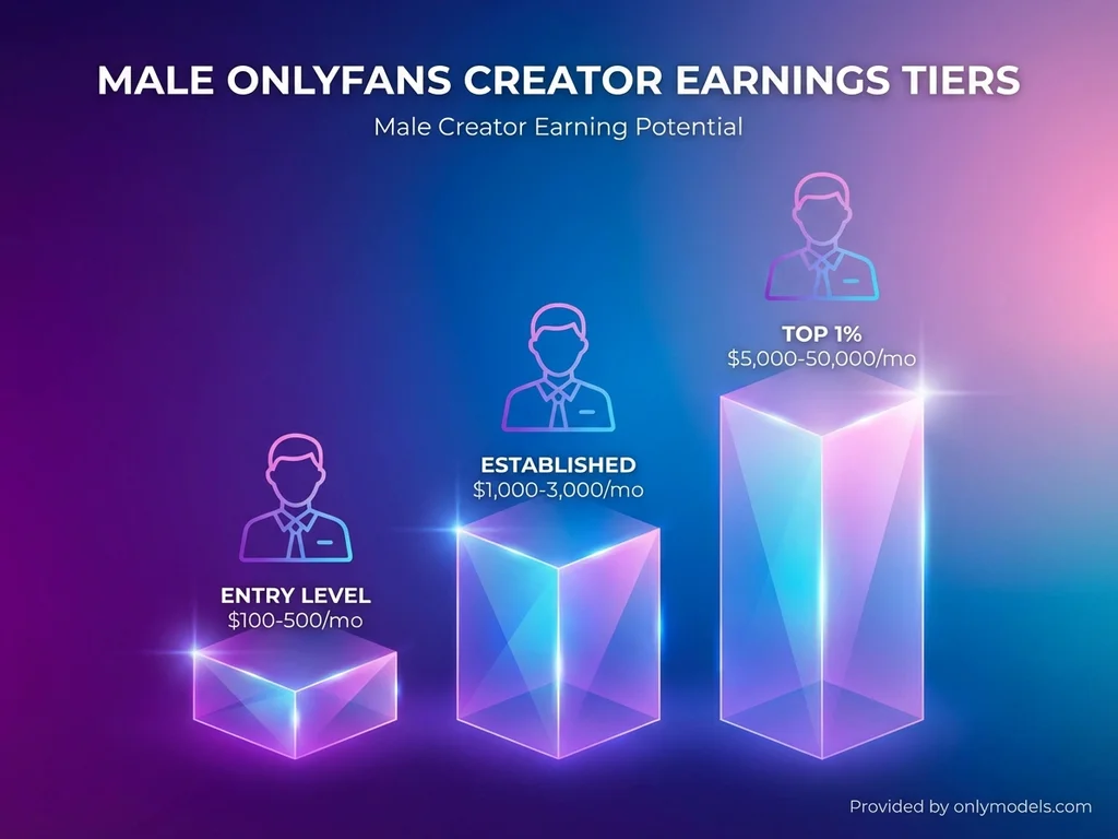 Chart showing OnlyFans male creator earning tiers from entry level to top performers