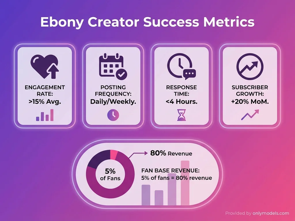 Infographic showing key success metrics for ebony OnlyFans creators
