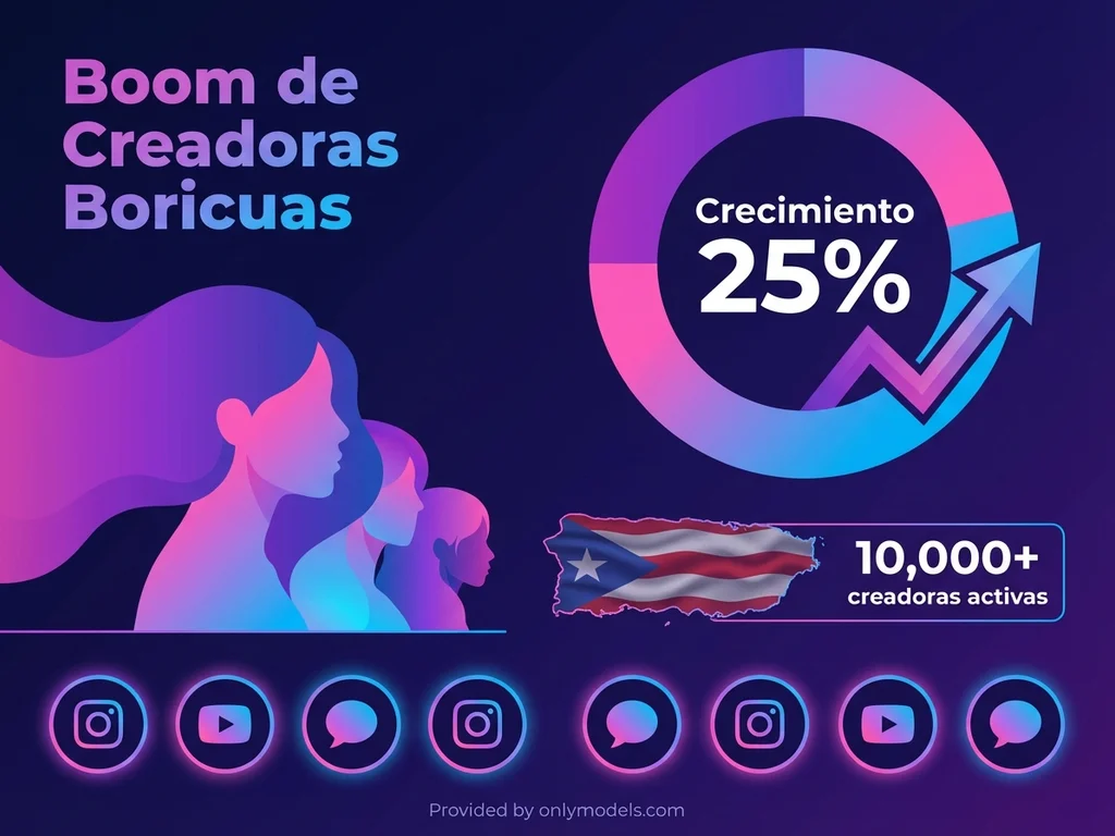 Infografía sobre el crecimiento de creadoras boricuas en OnlyFans