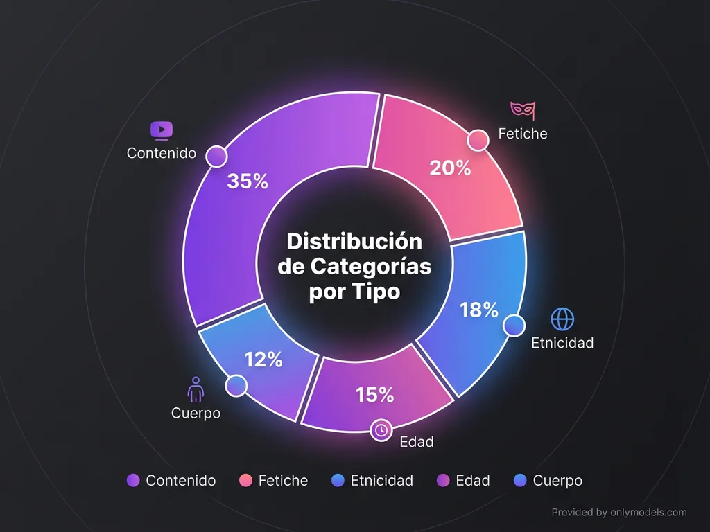 Gráfico circular mostrando la distribución de categorías de OnlyFans por tipo