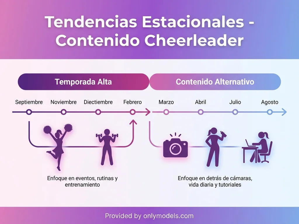 Infografía de tendencias estacionales del contenido cheerleader en OnlyFans