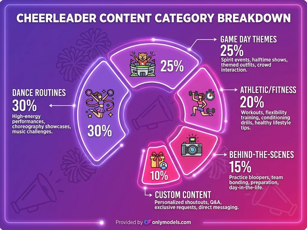 Infographic showing popular cheerleader OnlyFans content types