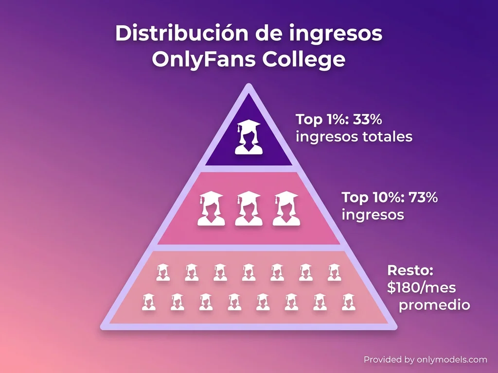 Infografía distribución de ingresos creadoras OnlyFans college