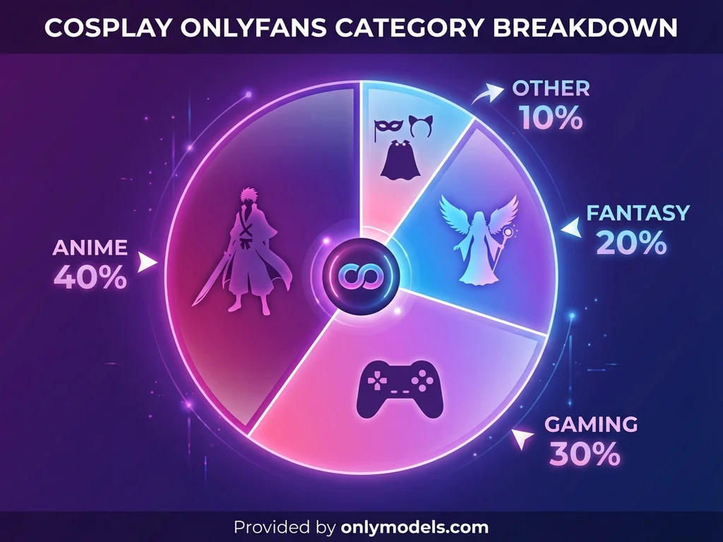 Infographic showing distribution of cosplay content categories on OnlyFans