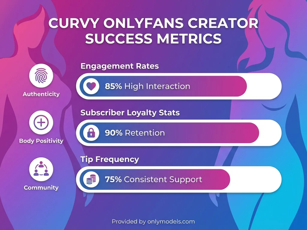 Infographic displaying curvy OnlyFans model engagement statistics and success metrics