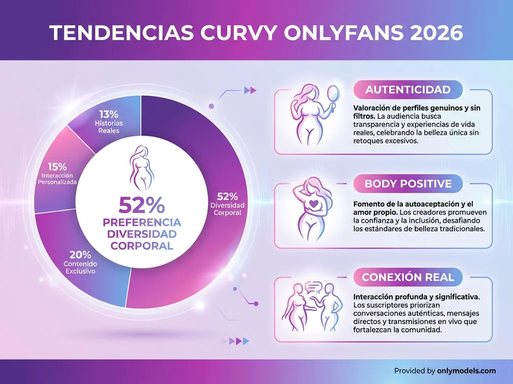 Infografía sobre tendencias de modelos curvy en OnlyFans 2026