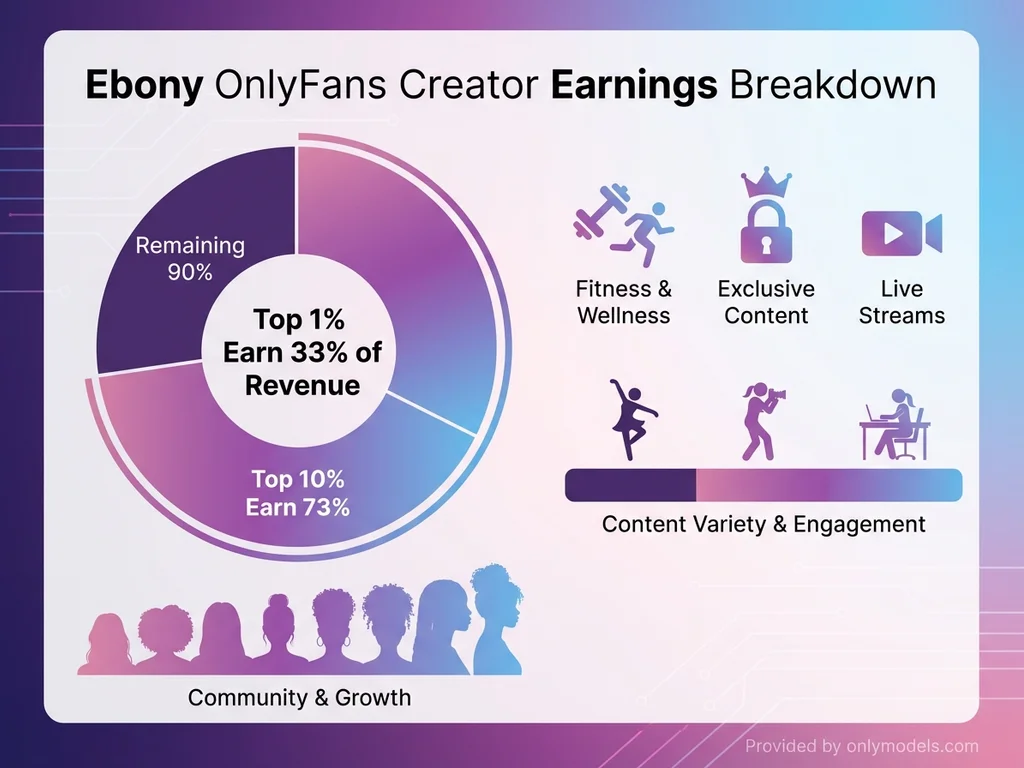 Infographic showing ebony OnlyFans creator earnings distribution