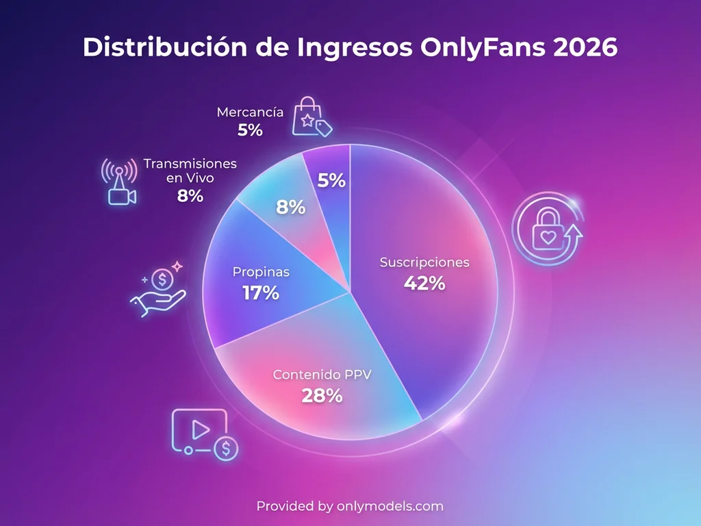 Infografía distribución de ingresos en OnlyFans 2026