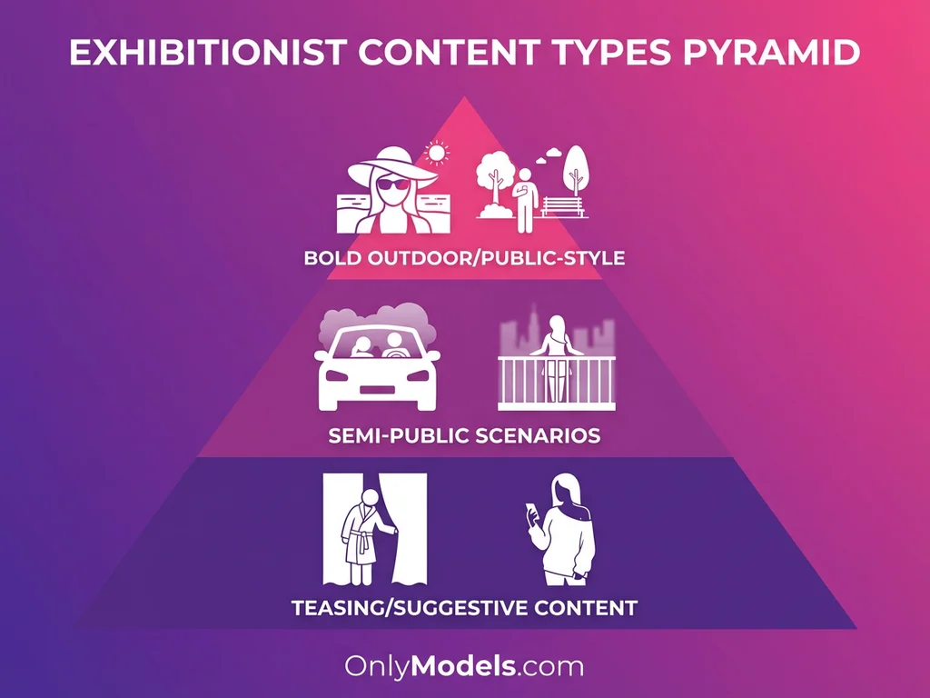 Infographic showing types of exhibitionist content on OnlyFans from mild to bold