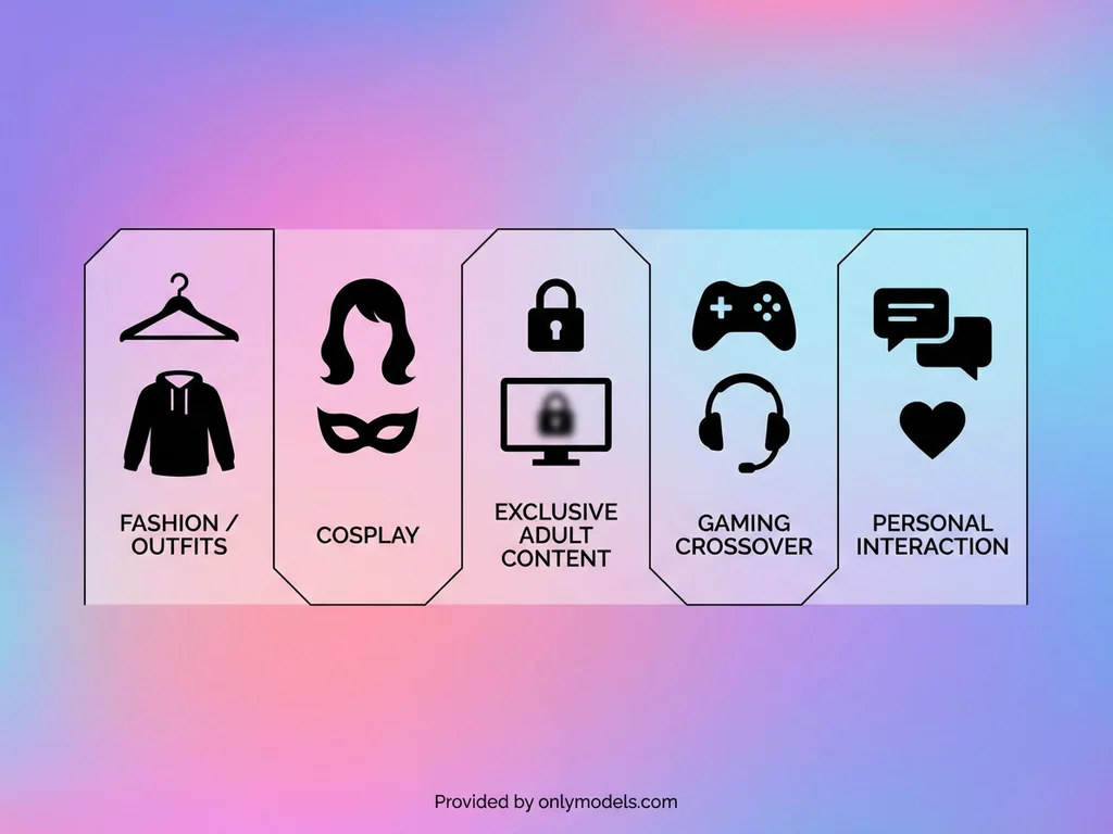 Infographic showing five main content categories of femboy OnlyFans creators
