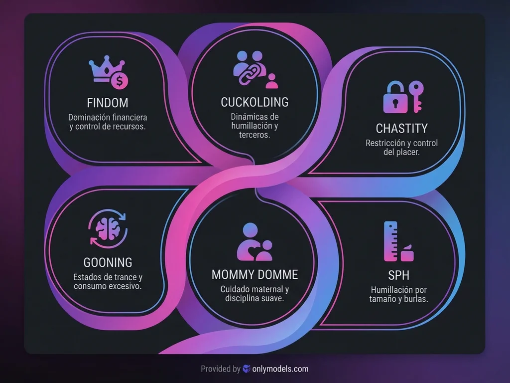 Infografía de categorías femdom en OnlyFans
