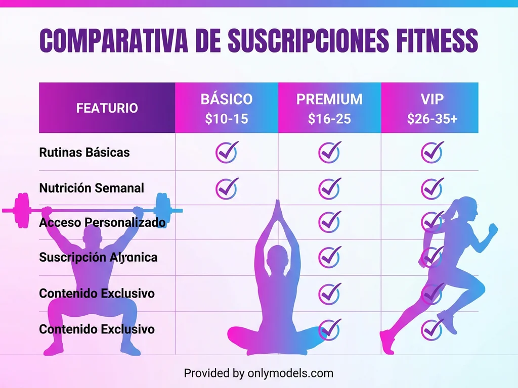 Comparativa de precios de suscripciones fitness en OnlyFans
