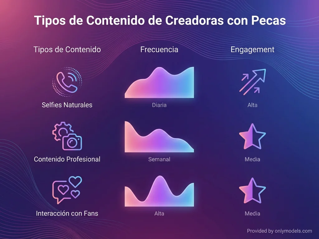 Diagrama de tipos de contenido de creadoras con pecas