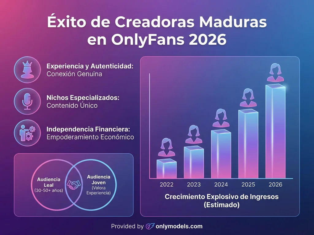 Infografía sobre el éxito de creadoras maduras en OnlyFans