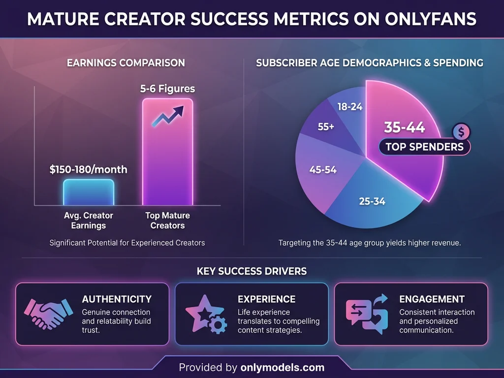 Infographic showing mature OnlyFans creator earnings compared to platform averages