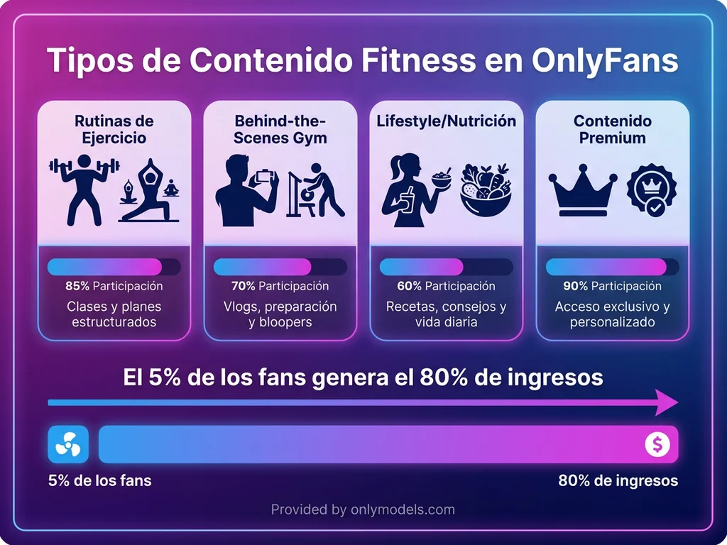 Infografía sobre tipos de contenido fitness en OnlyFans
