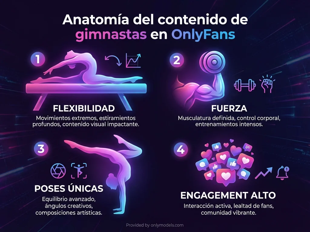 Infografía sobre características del contenido de gimnastas en OnlyFans
