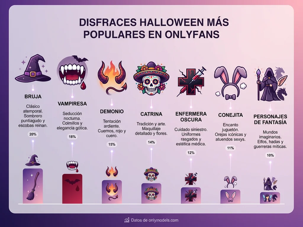 Infografía de disfraces Halloween más populares en OnlyFans