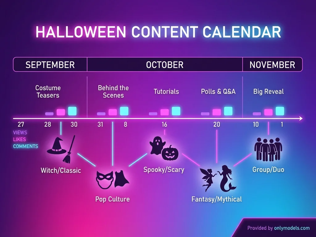 Halloween content calendar for OnlyFans creators showing optimal posting timeline