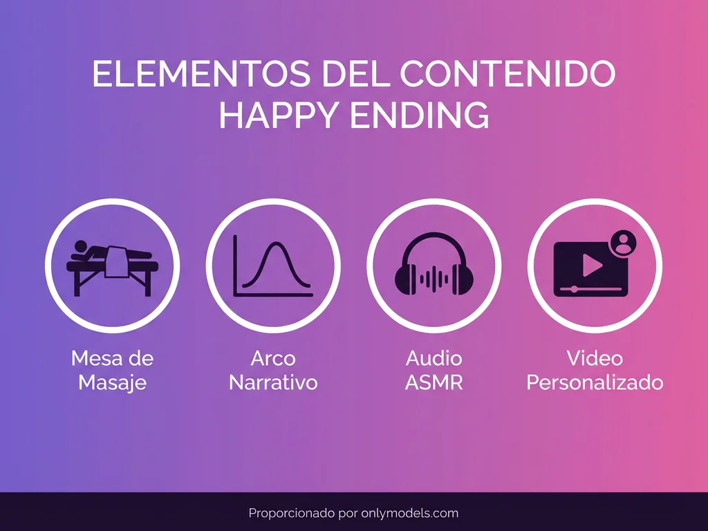 Infografía sobre los elementos clave del contenido happy ending en OnlyFans