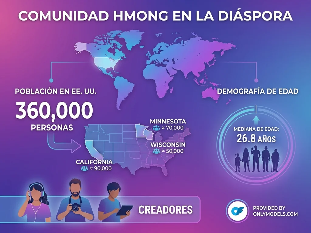 Infografía sobre la población Hmong en la diáspora y su presencia en OnlyFans